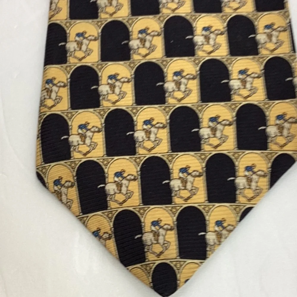 Henri Christian 100% Silk Gold Black Horse Racing Jockey Neck Tie‎